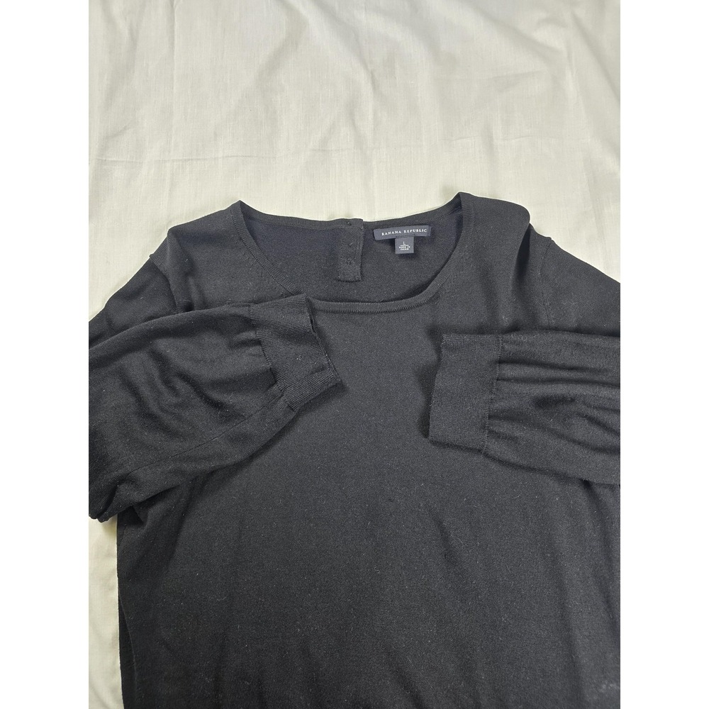 Banana Republic Sweater Womens Large Black Silk Boat Neck 3/4 Sleeve Button Back